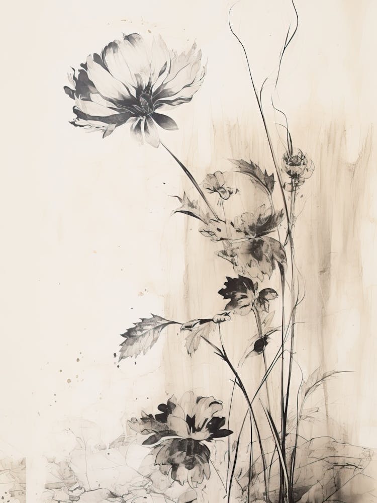 Flowers Ink On Paper Drawing 2