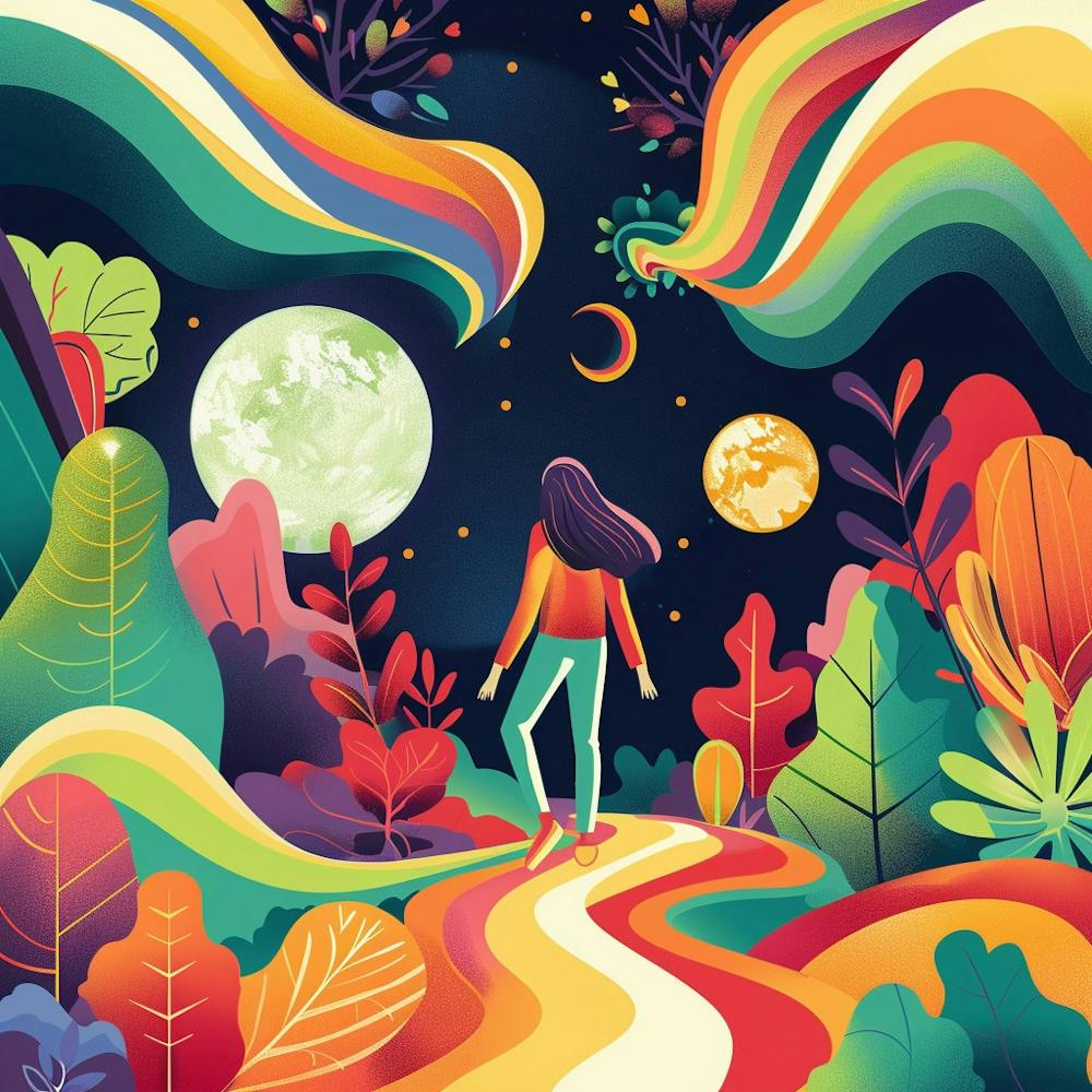 Girl Walking In The Forest