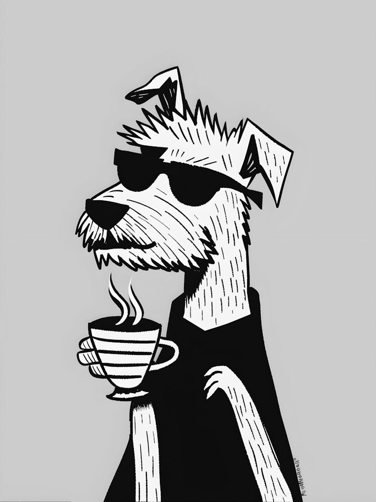 Dog With A Cup Of Coffee