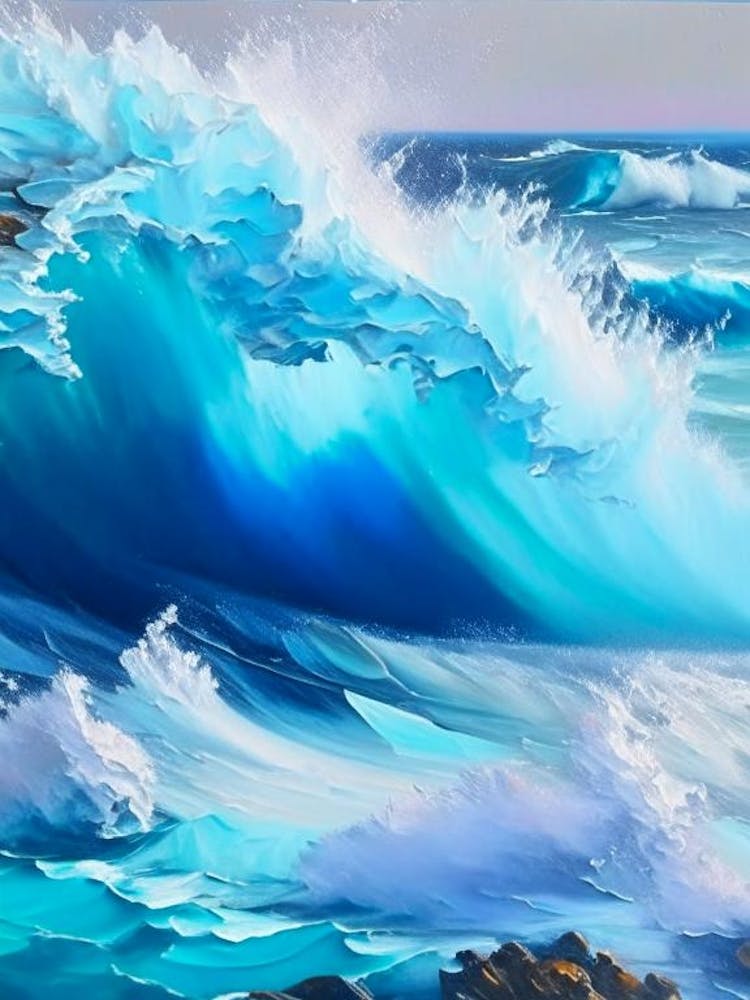 Crashing Waves Landscapes Waterscape Marble Acrylic Painting 2