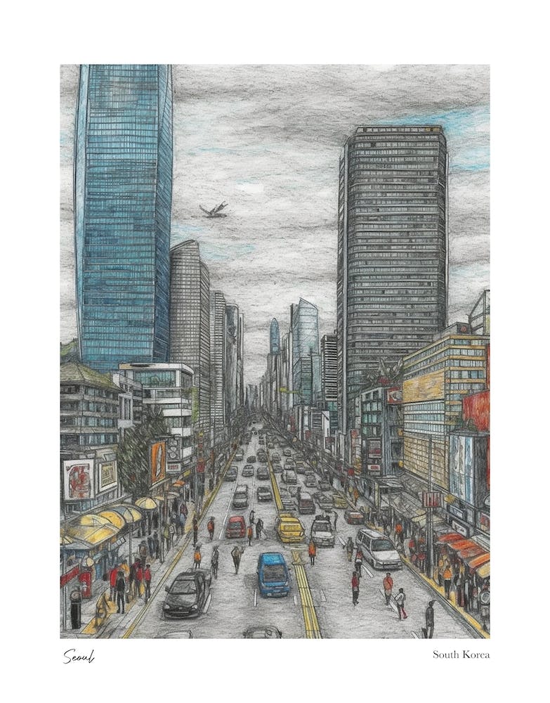Seoul South Korea Drawing Pencil Style 1 Travel Poster