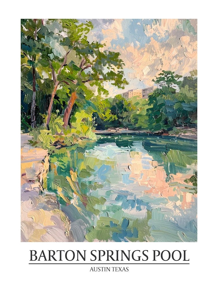 Barton Springs Pool Austin Texas Oil Painting 3 Poster
