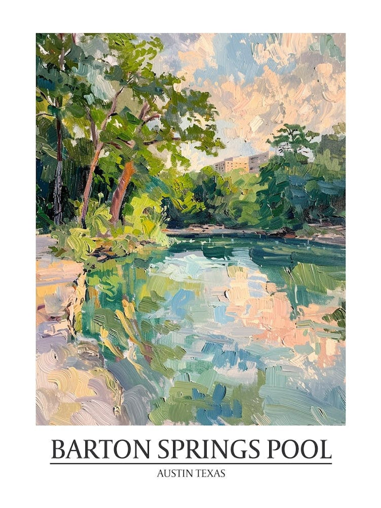 Barton Springs Pool Austin Texas Oil Painting 3 Poster