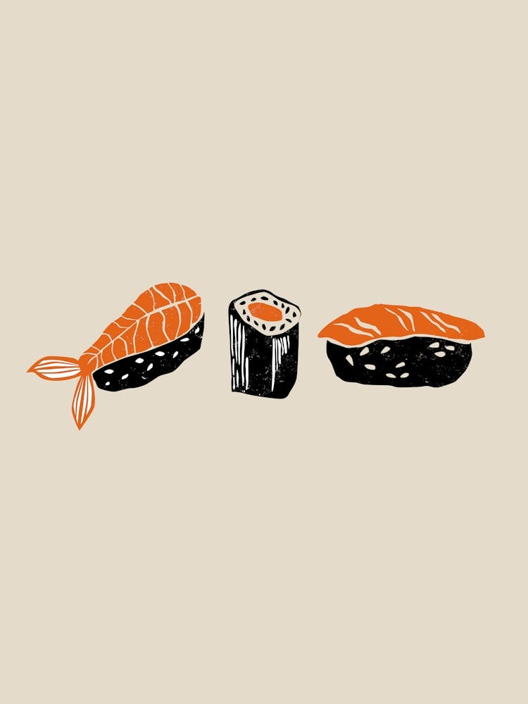 Sushi Linocut Style