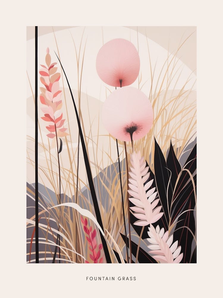 Flower Illustration Fountain Grass 1 Poster