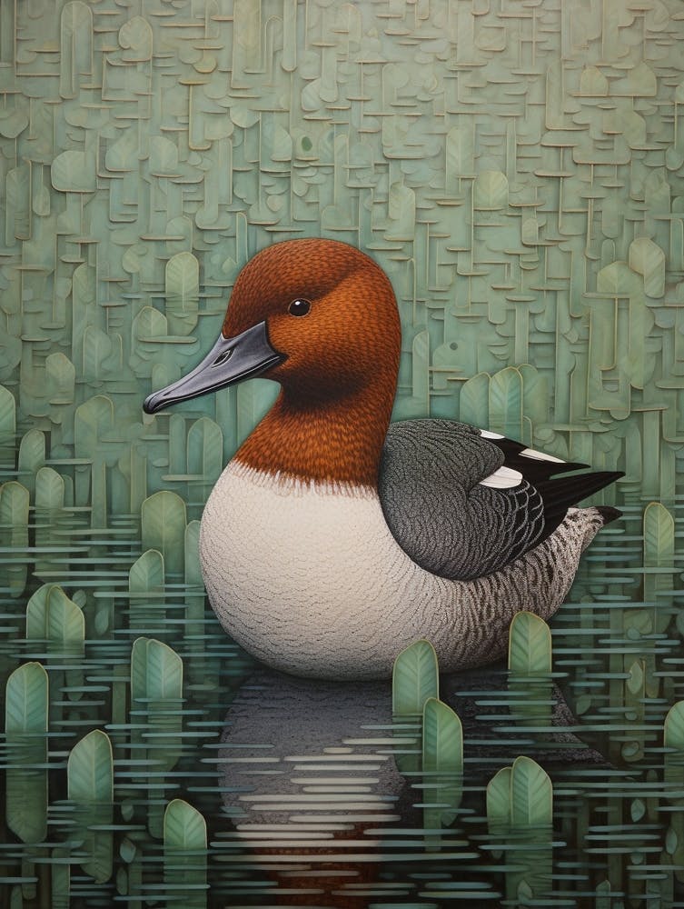 Ohara Koson Inspired Bird Painting Canvasback 2