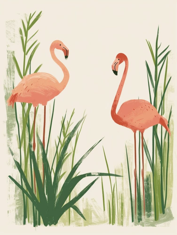 Jamess Flamingo And Ginger Plants Minimalist Illustration 3