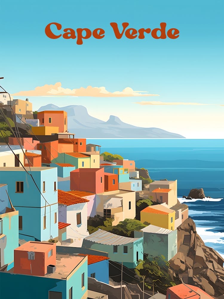 Cape Verde Africa Oceanview Travel Art Illustration