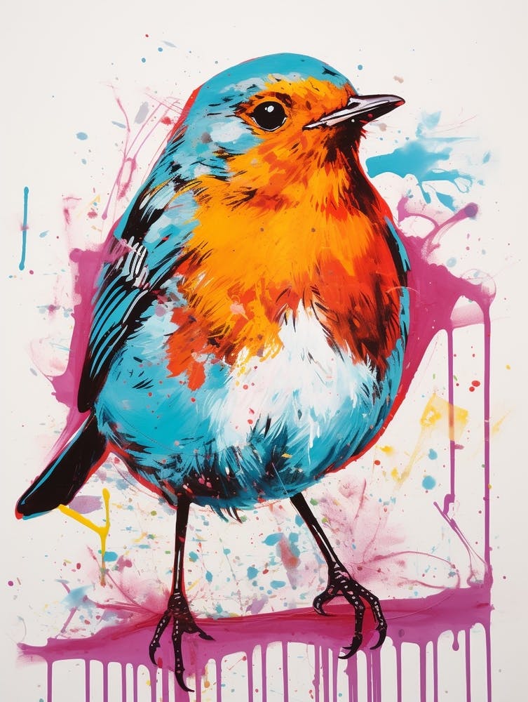 Andy Warhol Style Bird European Robin 3