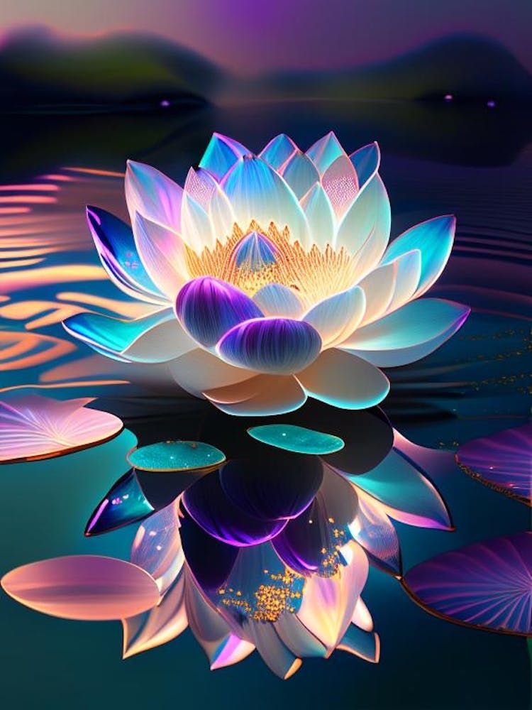 Blooming Lotus Flower In Lake Holographic 1