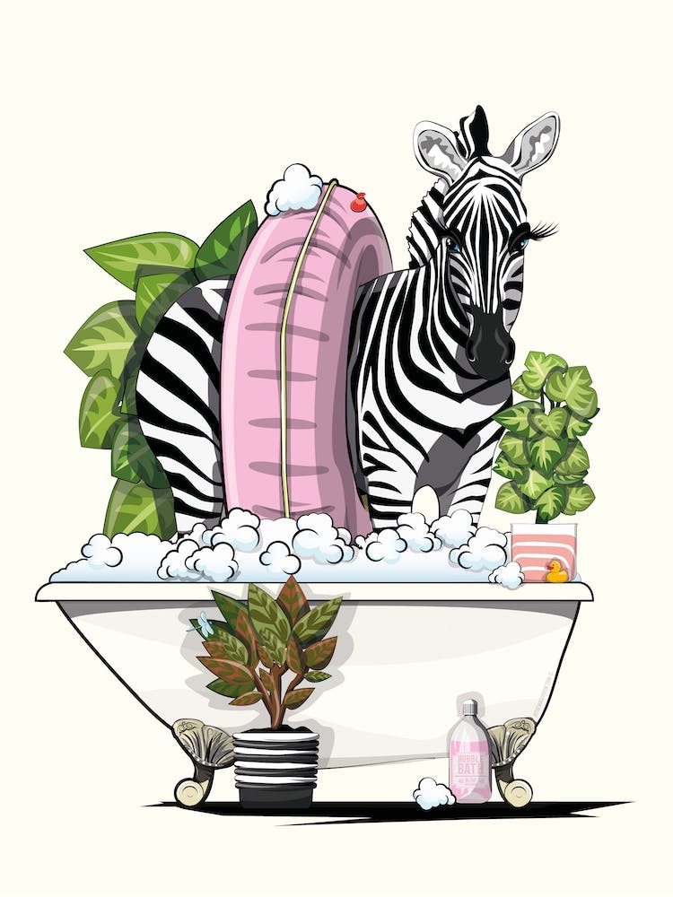 Zebra In Bath With Rubber Ring