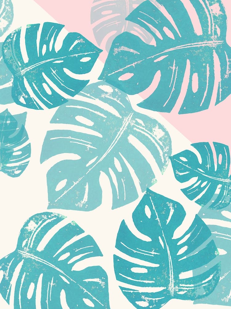 Linocut Monstera Rose in