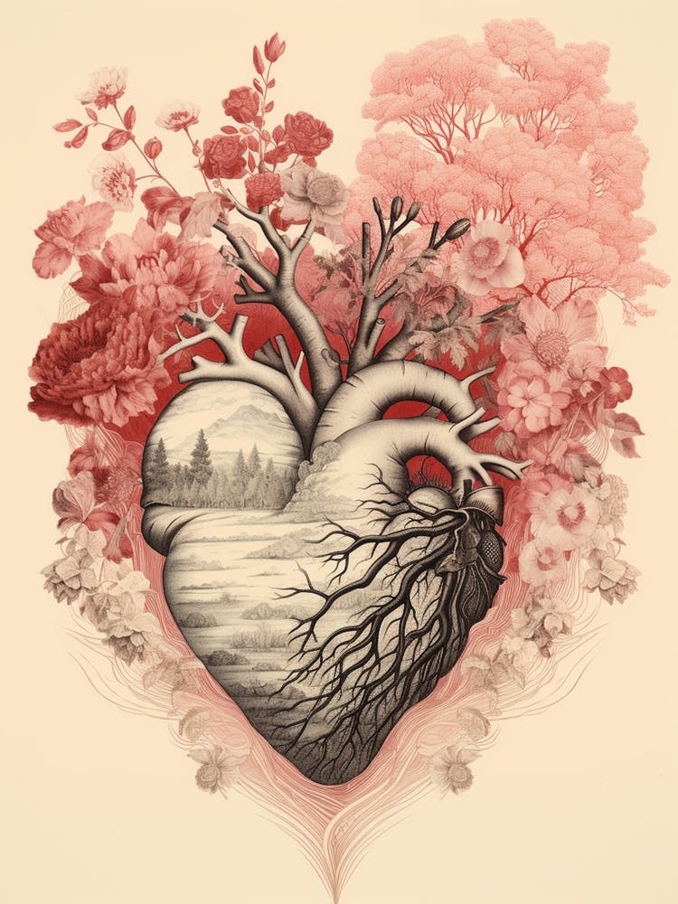 Blush Pink Floral Tree Heart Vintage  1