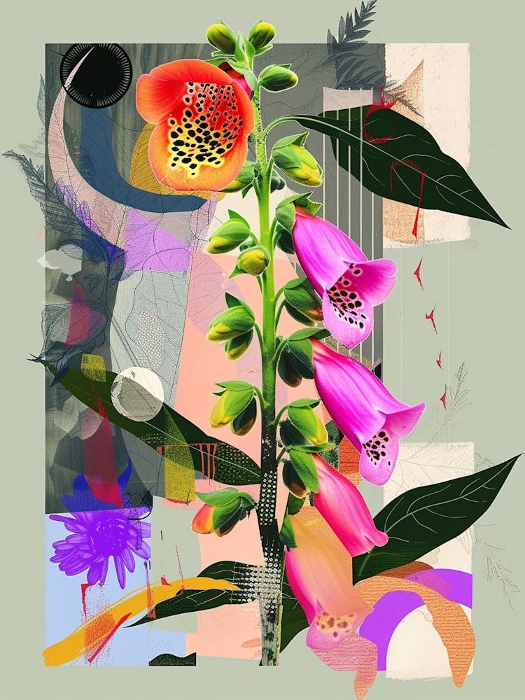 Foxglove 3 Neon Flower Collage