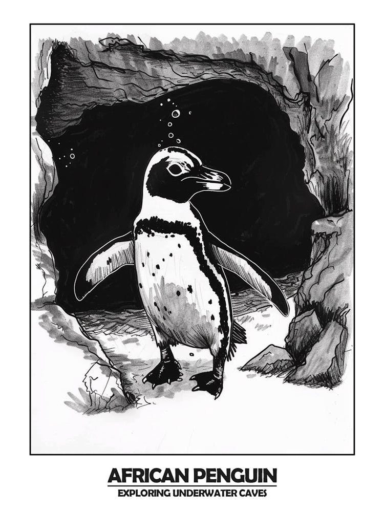 Penguin Exploring Underwater Caves Poster