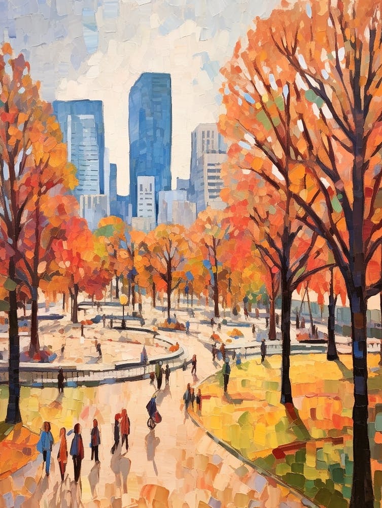 Autumn City Park Painting Millennium Park Chicago