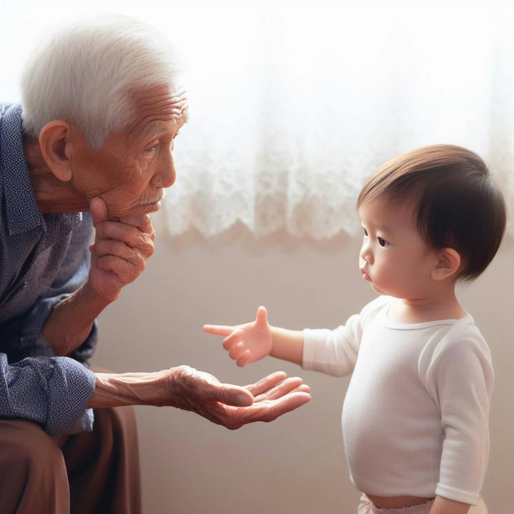 Old Man Talking To Child