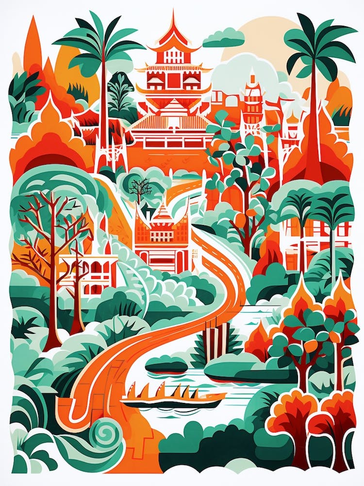 Suan Nong Nooch Thailand Modern Illustration 3