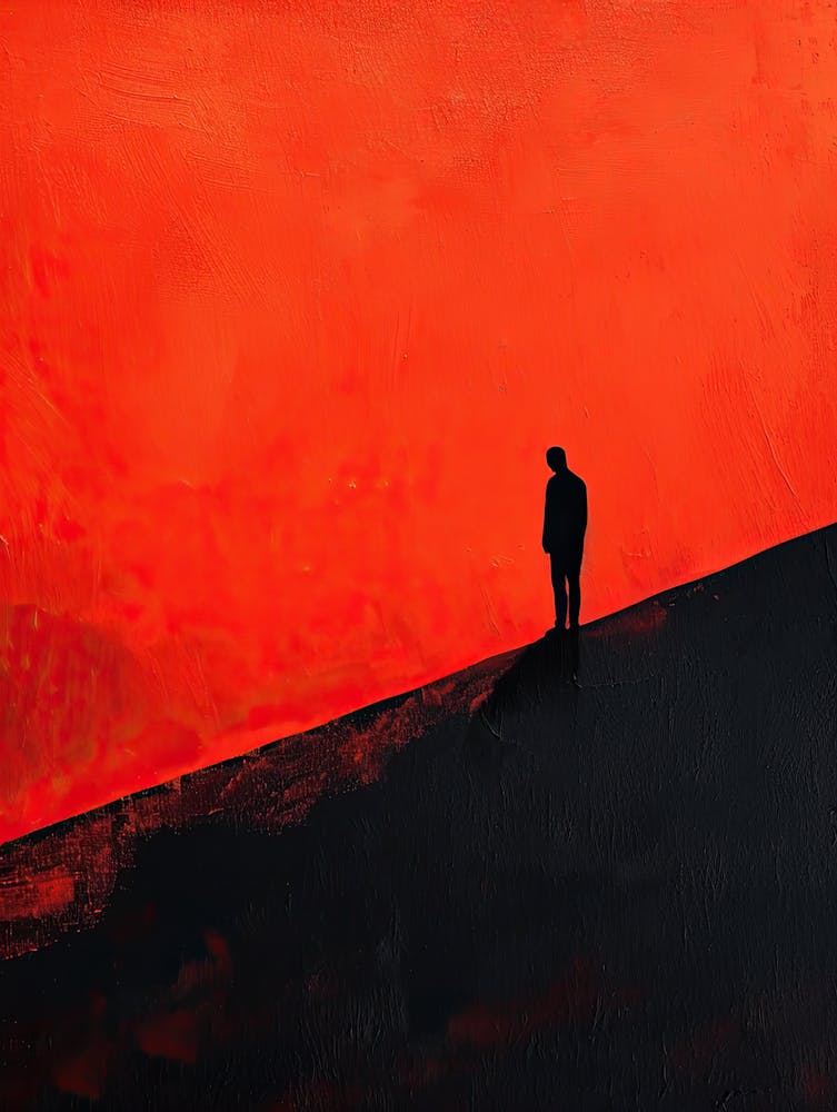 Man On A Hill, Black and Red Minimalism