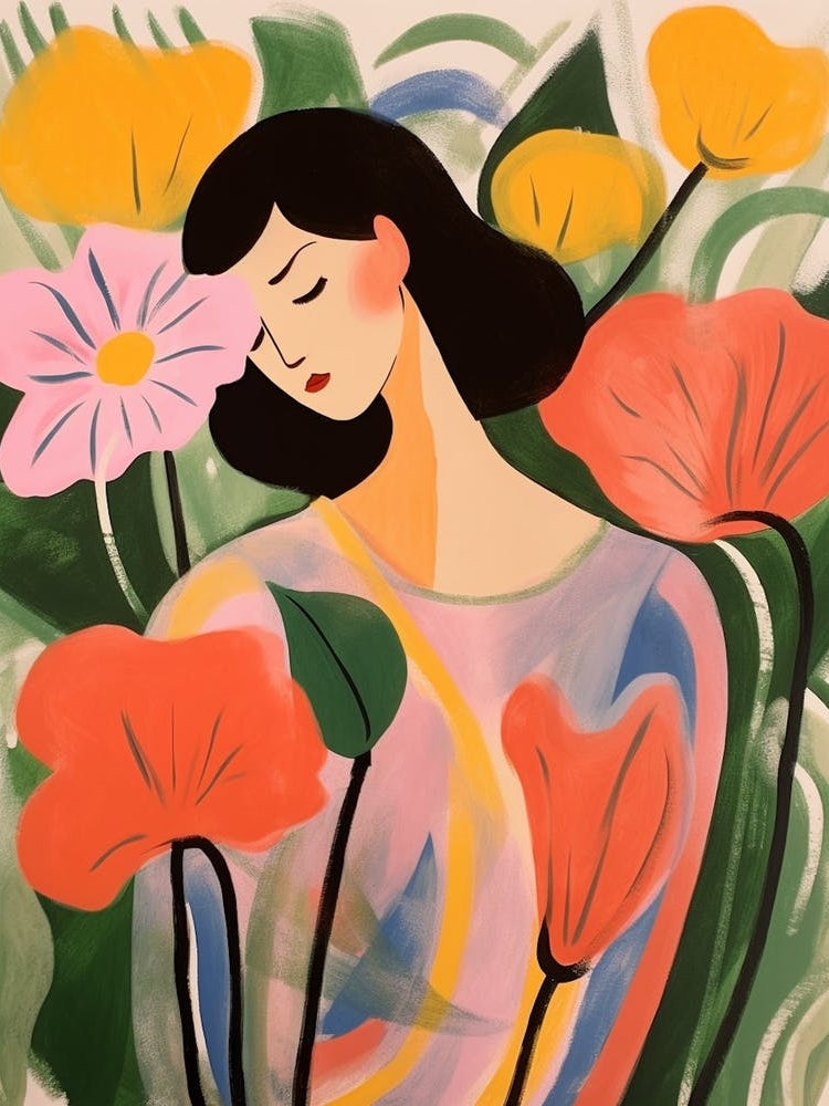 Woman With Autumnal Flowers Flamingo Flower