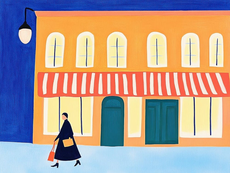 Illustration Of A Woman Walking Down The Street