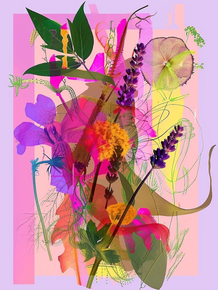 Lavender 2 Neon Flower Collage