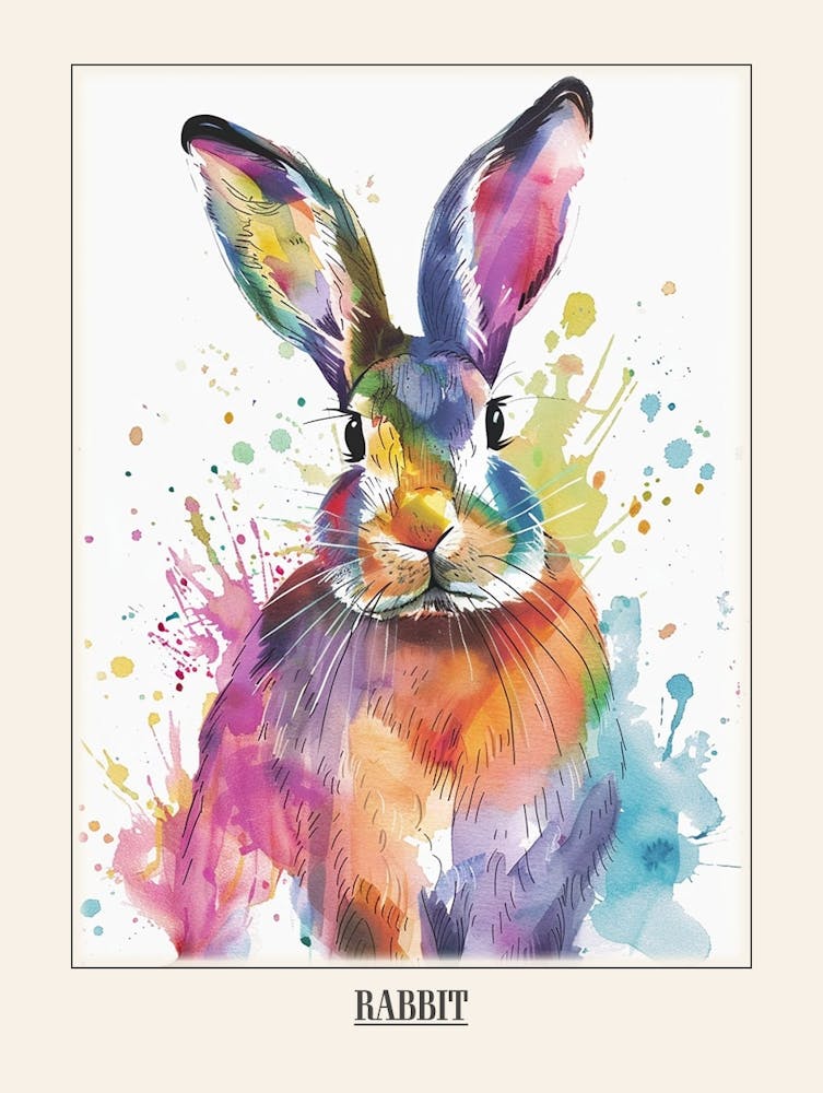 Rabbit Colourful Watercolour 3 Poster