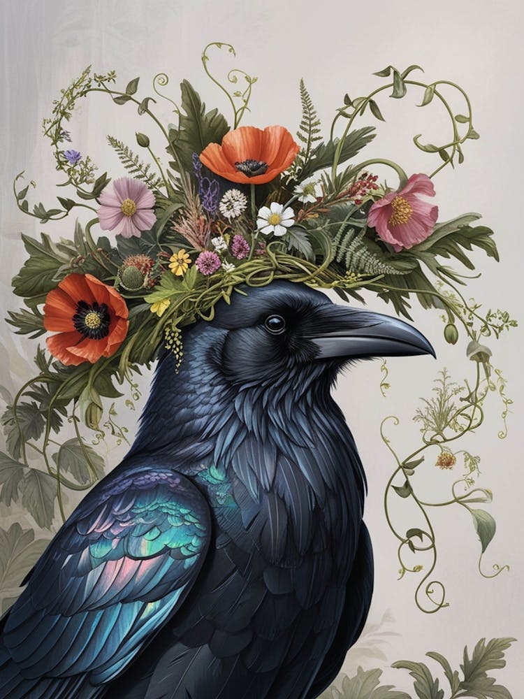 Crow With Flower Crown