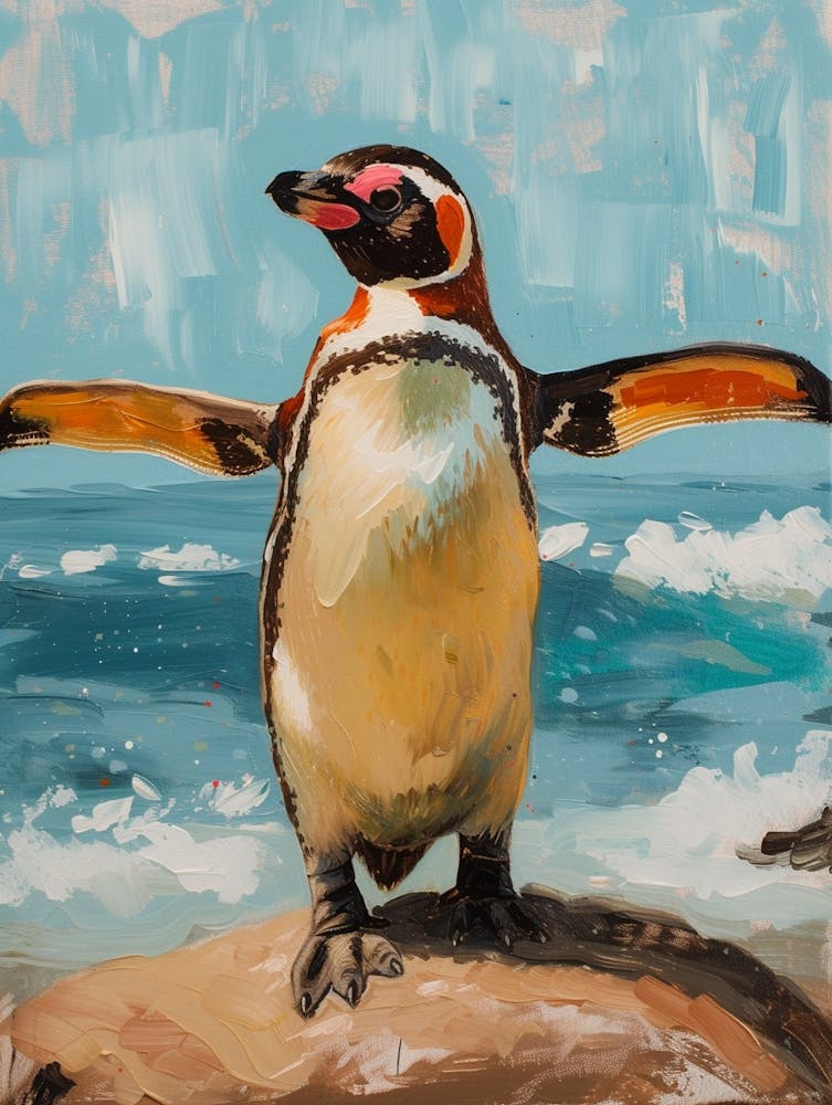 Galapagos Penguin Cuverville Island Colour Block Painting 2