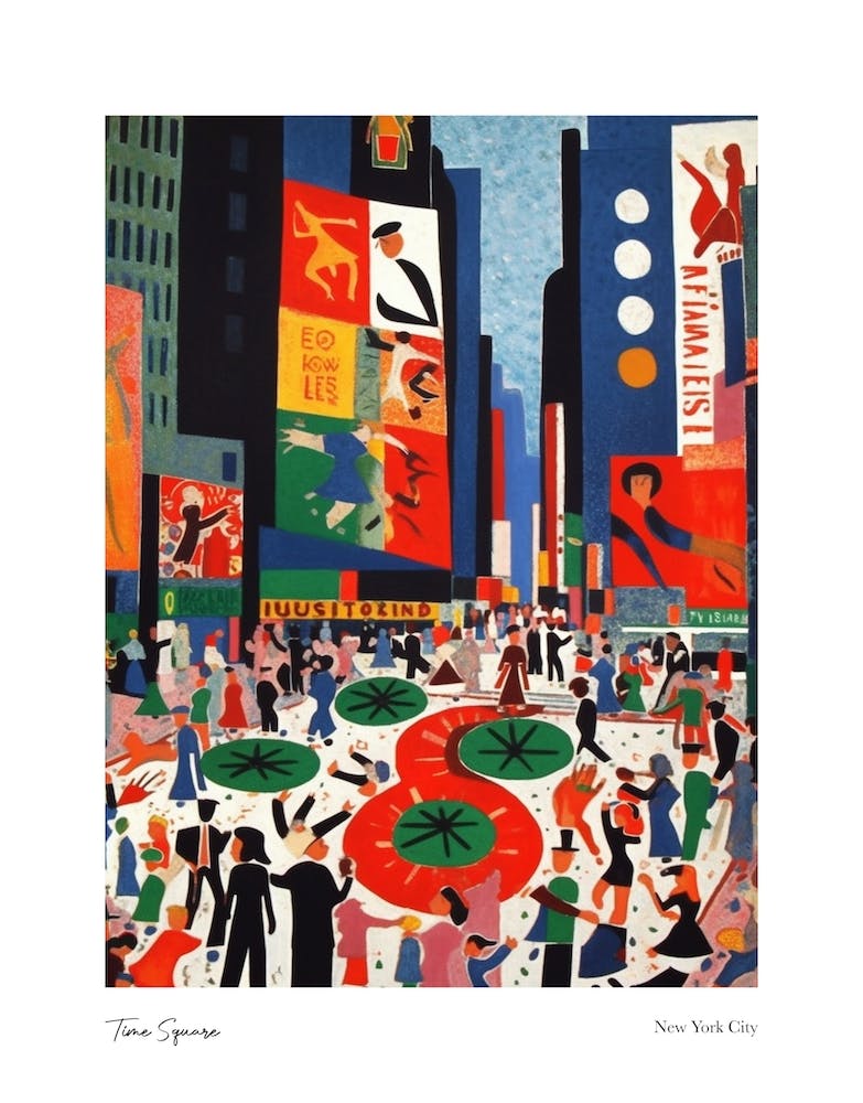 Time Square New York City Matisse Style 1 Watercolour Travel Poster