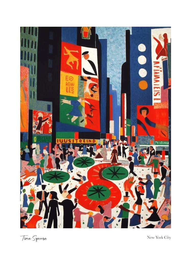 Time Square New York City Matisse Style 1 Watercolour Travel Poster