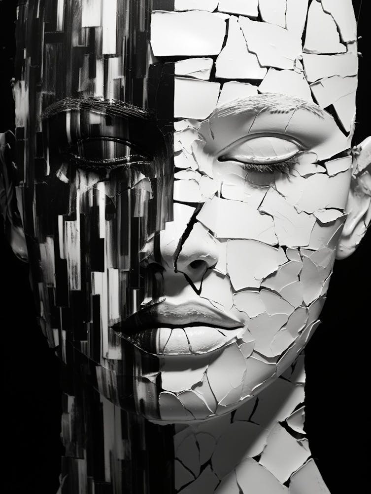 Fractured Identity Abstract Black And White 5
