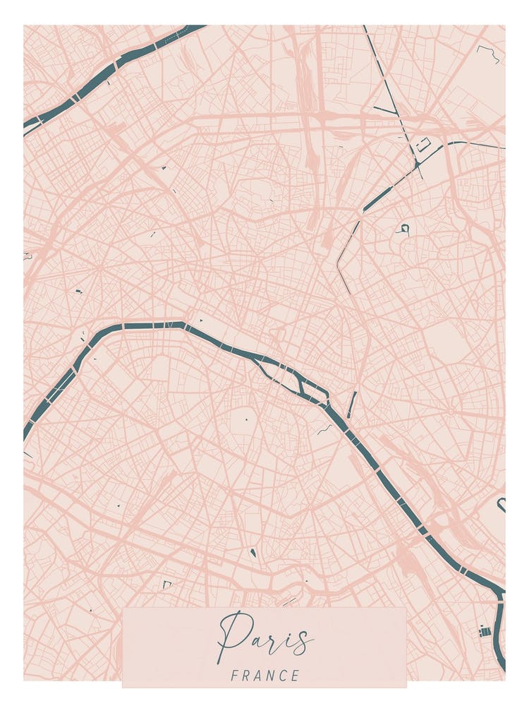 Paris France Pink and Blue Cute Script Street Map 1