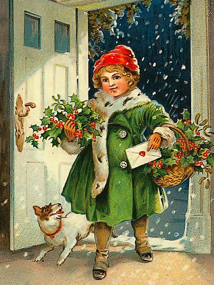 Little Girl With Presents At A Christmas Eve