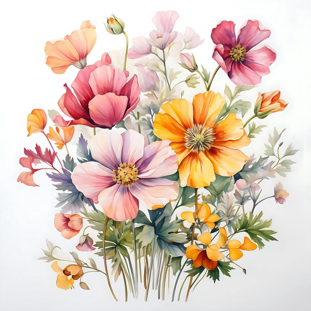 Floral Flowers In Bloom Watercolor
