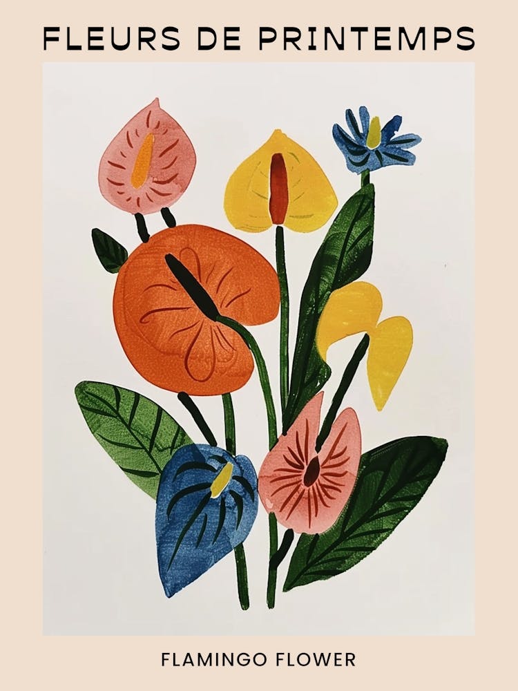 Spring Floral French Poster  Flamingo Flower 3