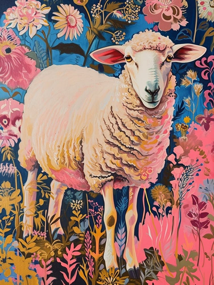 Floral Animal Painting Sheep 2