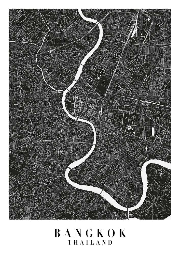Bangkok Thailand Minimal Black Mono Street Map