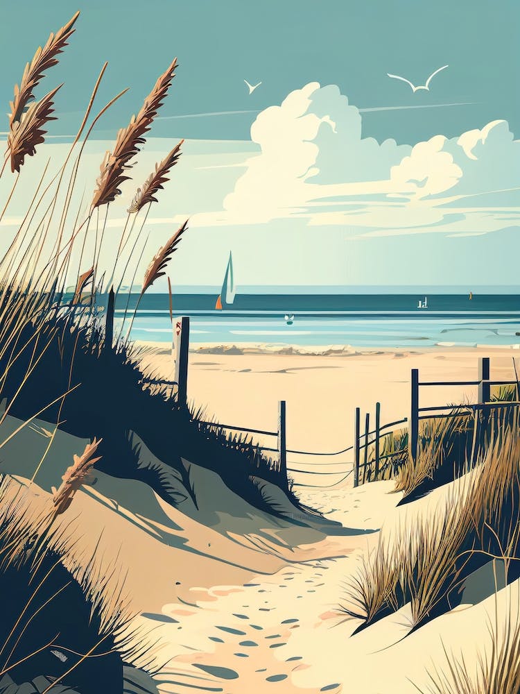 North Germany, Baltic Sea - Retro Landscape Beach and Coastal Theme Travel Poster