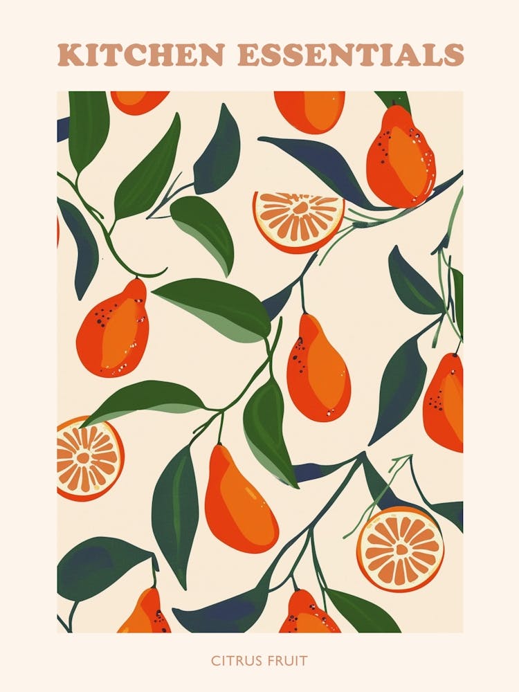 Citrus Fruit On A Branch Pattern Poster 3