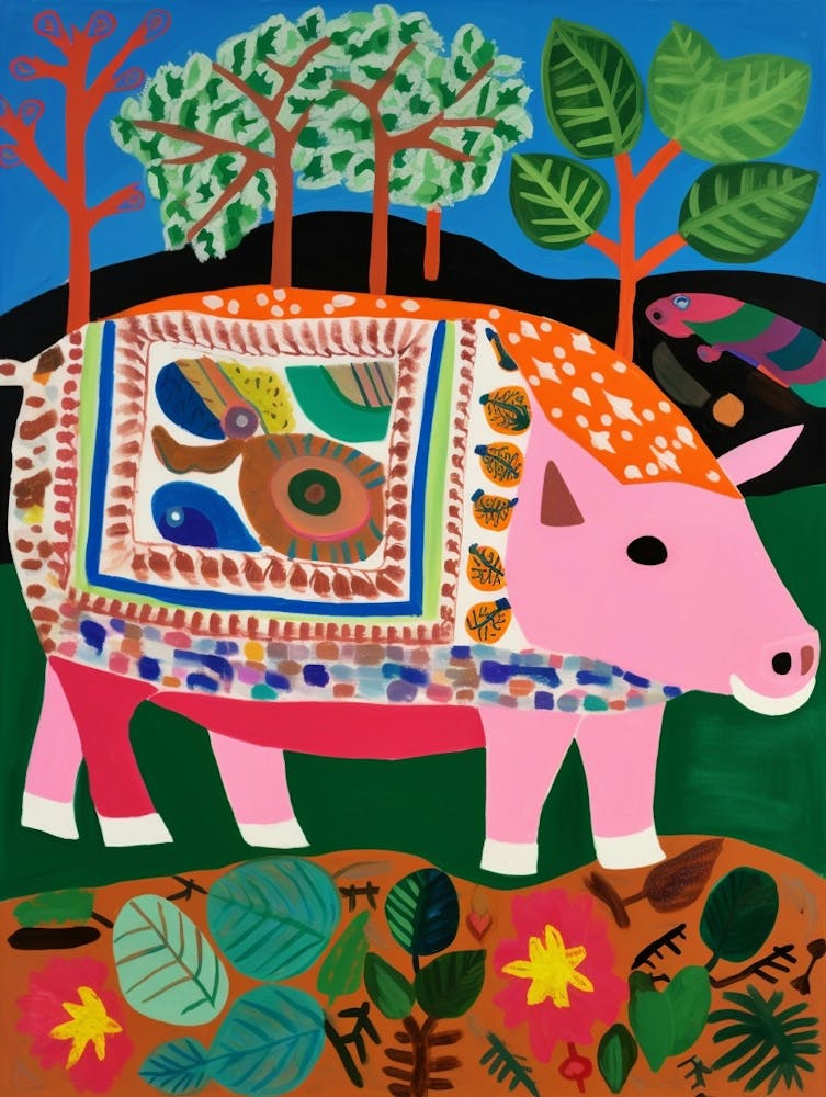 Maximalist Animal Painting Pig 2