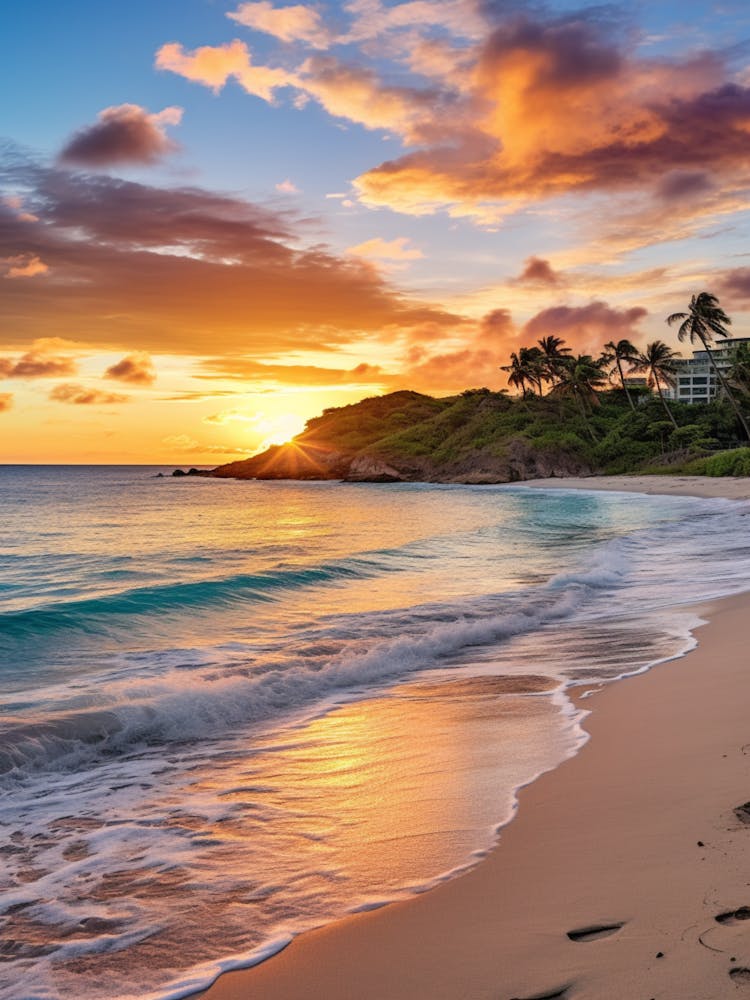 Galley Bay Beach Antigua With The Sun Setting Behind 1
