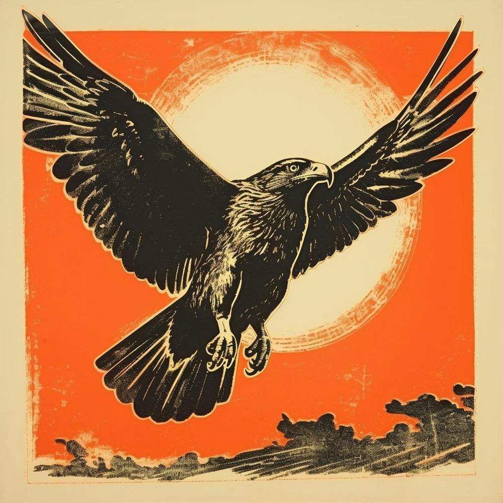 Retro Bird Lithograph Red Tailed Hawk 4