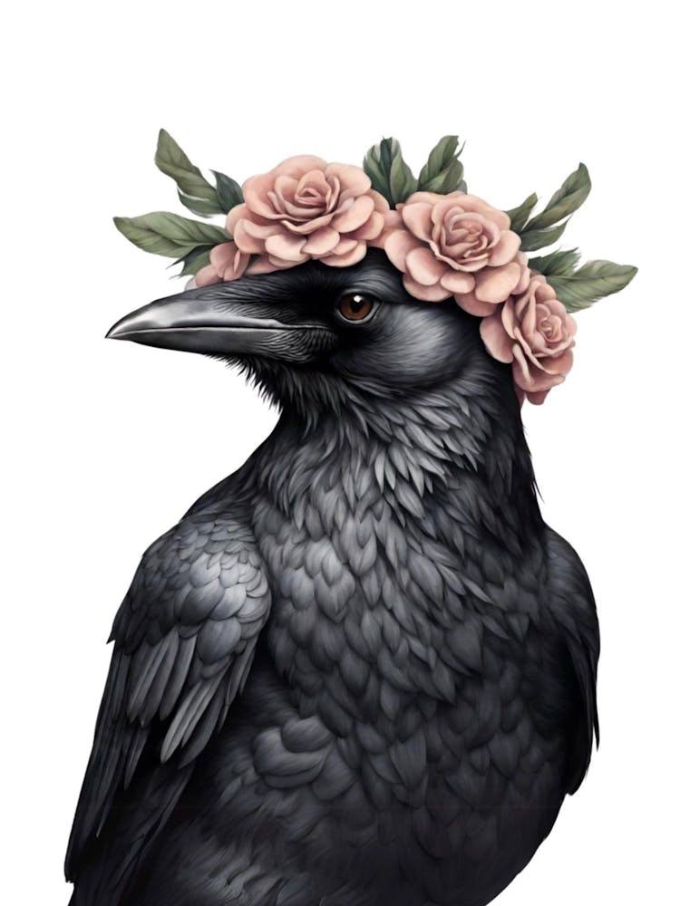 Crow With Flower Crown