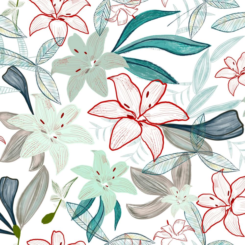 Jungle Warrior Exotic Lily Hand Painted Artistic Pattern White Background Square