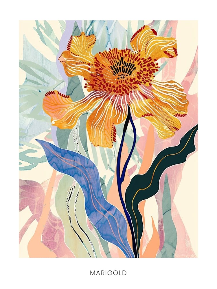 Farbenfrohe Blumenillustration Poster Ringelblume 2