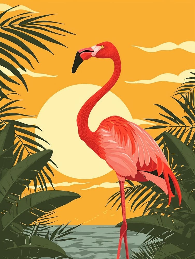 Greater Flamingo Rio Lagartos Yucatan Mexico Tropical Illustration 10