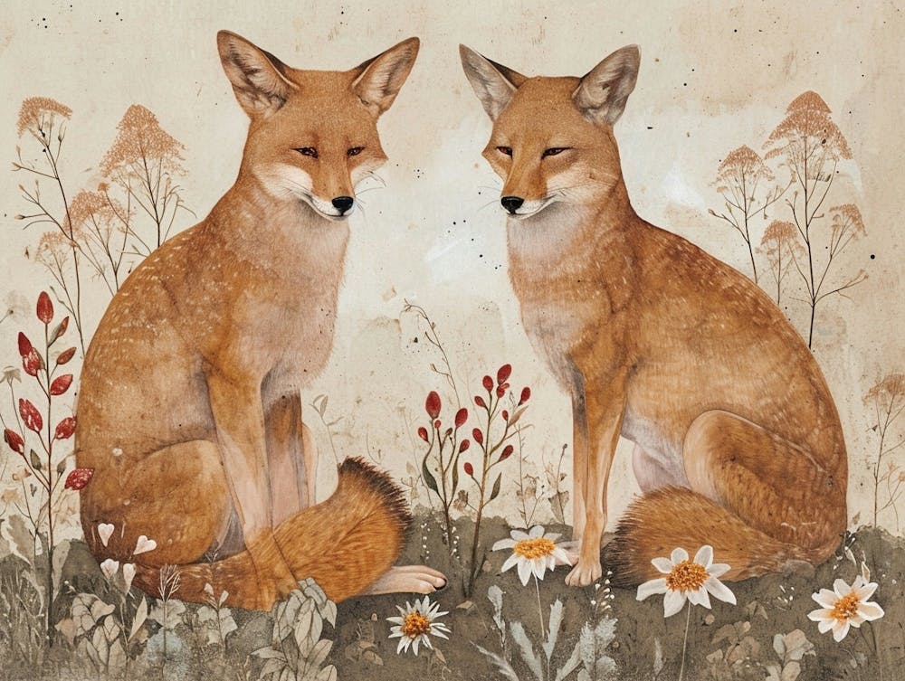Floral Animal Illustration Jackal 4