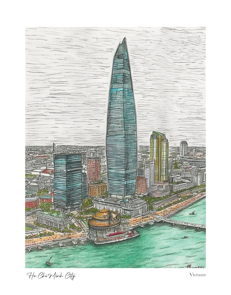 Ho Chi Minh City Vietnam Drawing Pencil Style 2 Travel Poster