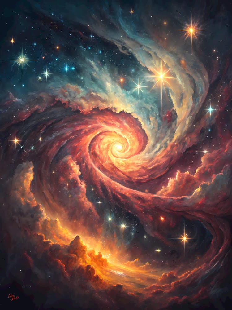 A Glowing Nebula with Dynamic Swirls Oil Painting Style